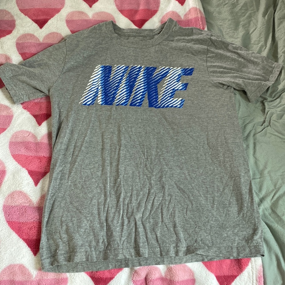 Nike, Grey and blue and the size is M